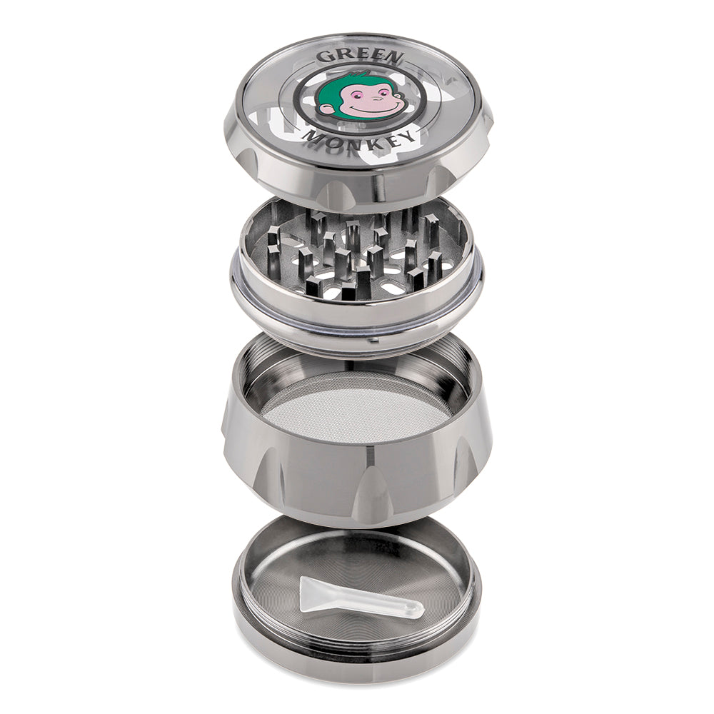 Green Monkey Baboon Clear Top Grinders - Silver - 63MM